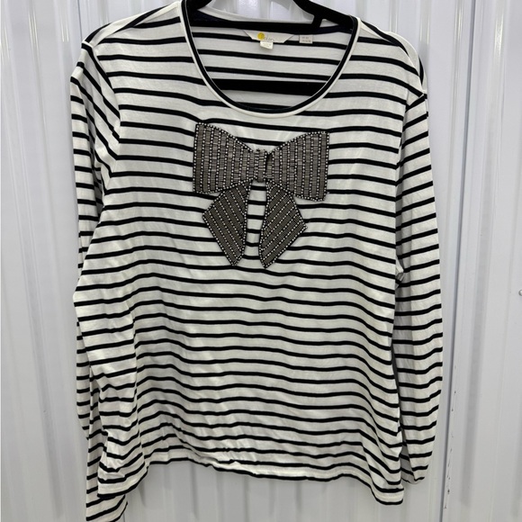 Boden Tops - Boden Striped Black and White Top with Bow Accent